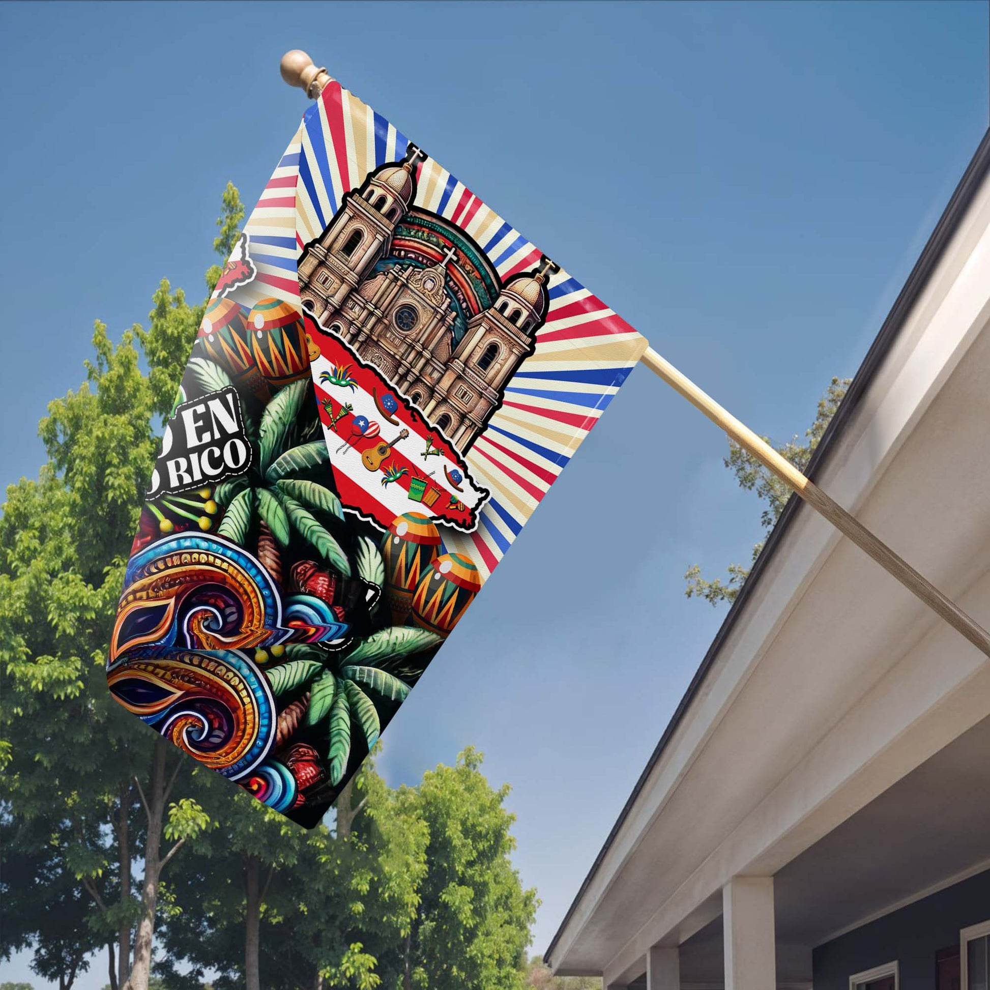 Hecho En Puerto Rico Flag With Traditional Symbols