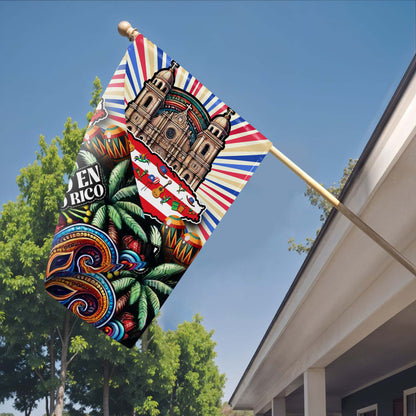 Hecho En Puerto Rico Flag With Traditional Symbols