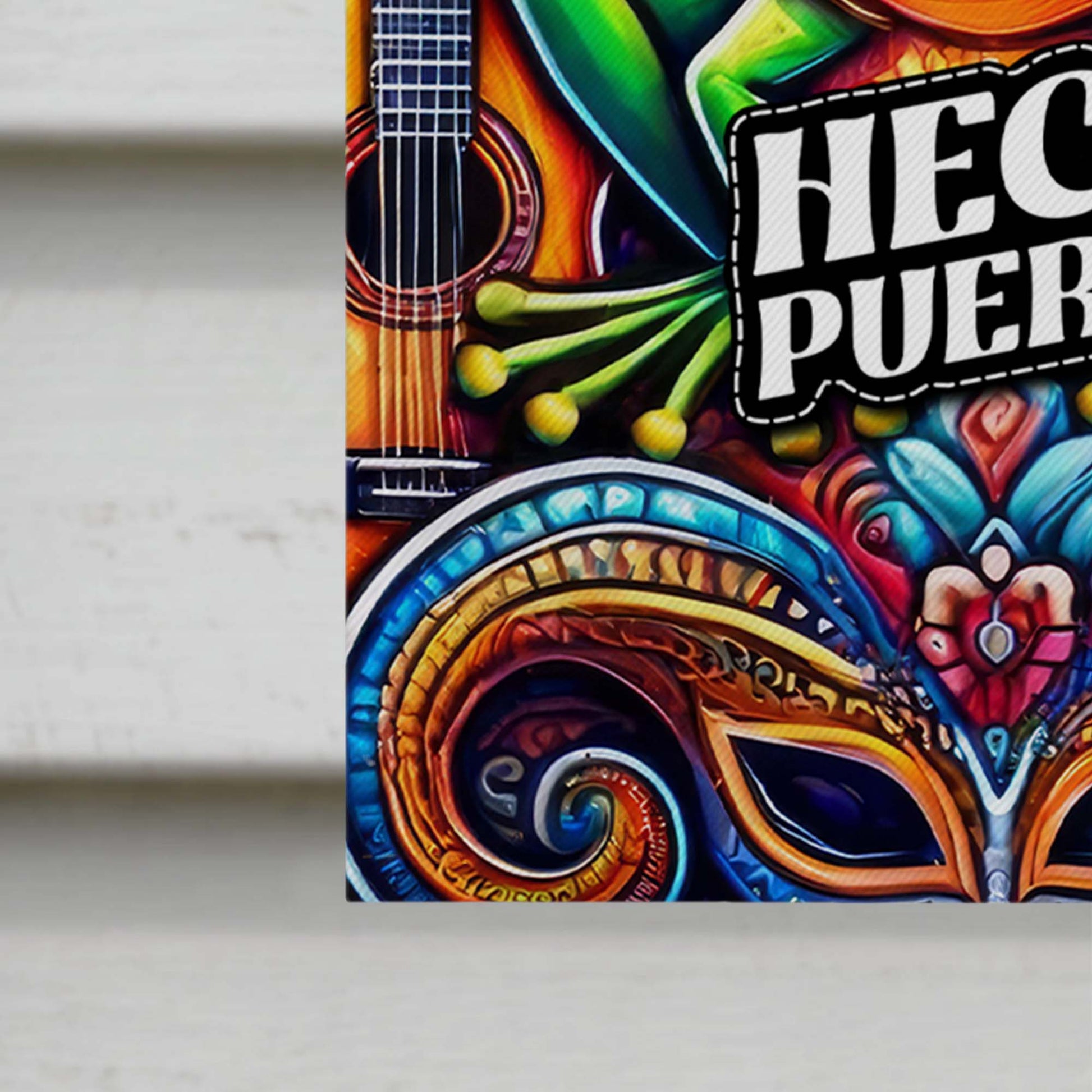 Hecho En Puerto Rico Flag With Traditional Symbols