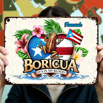 Boricua It's In My Blood with Frog and Flowers - Personalized Metal Sign - LAT002_MSIGN