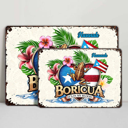 Boricua It's In My Blood with Frog and Flowers - Personalized Metal Sign - LAT002_MSIGN