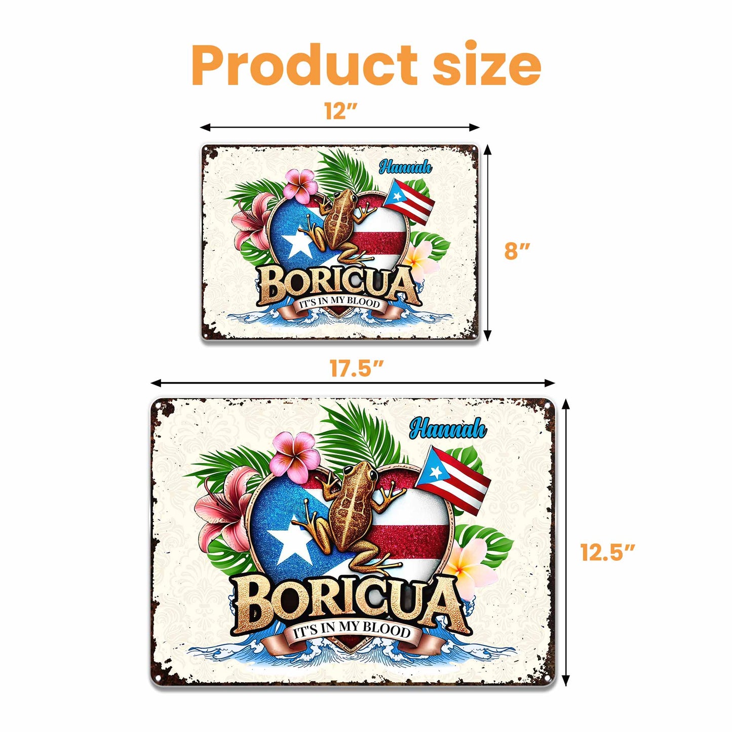 Boricua It's In My Blood with Frog and Flowers - Personalized Metal Sign - LAT002_MSIGN