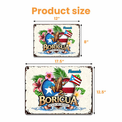 Boricua It's In My Blood with Frog and Flowers - Personalized Metal Sign - LAT002_MSIGN