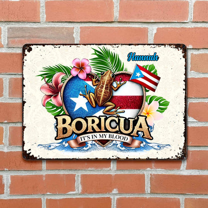Boricua It's In My Blood with Frog and Flowers - Personalized Metal Sign - LAT002_MSIGN