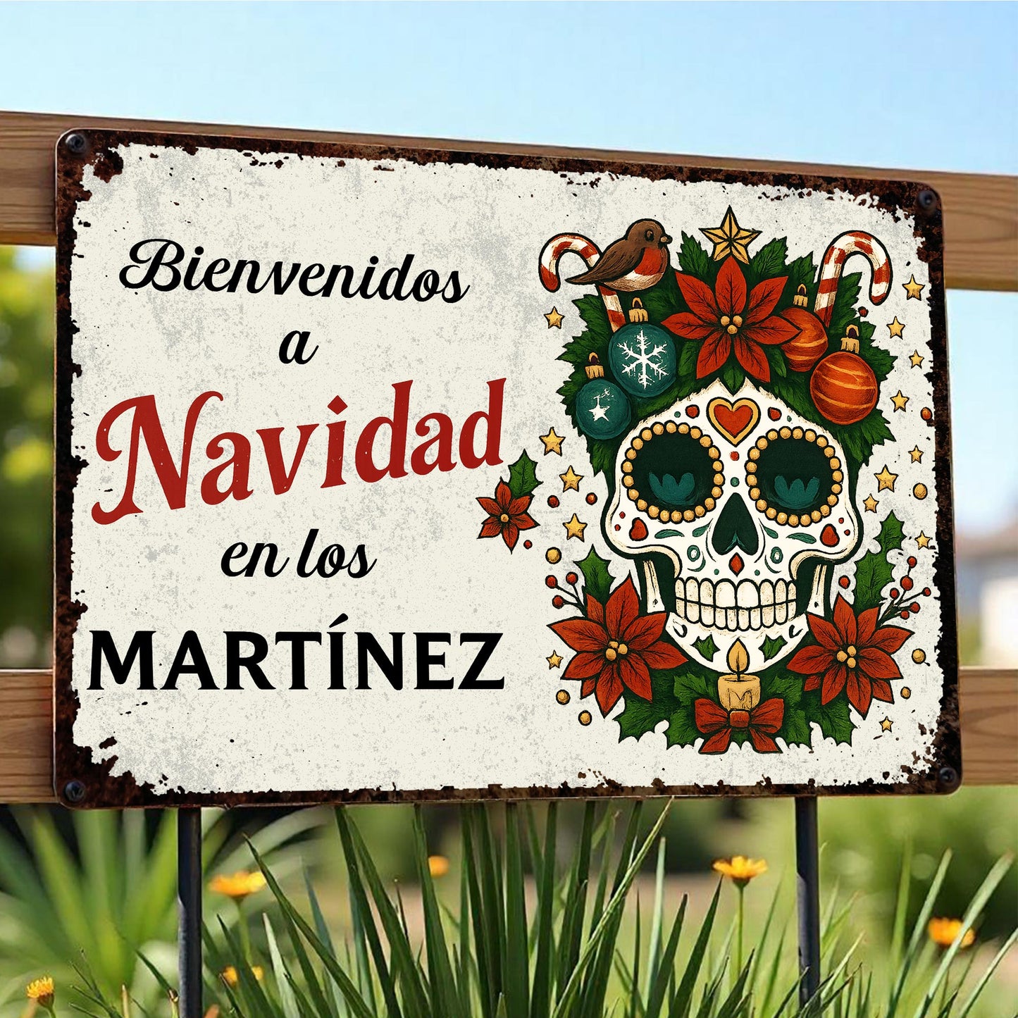 Bienvenidos A Navidad Sugar Skull And Poinsettias