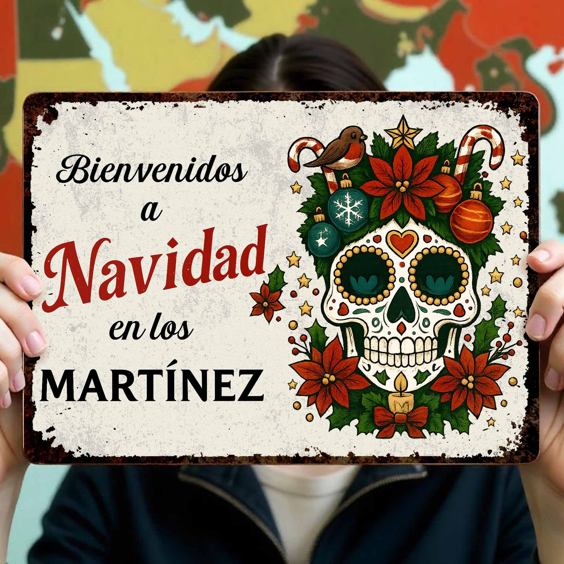 Bienvenidos A Navidad Sugar Skull And Poinsettias