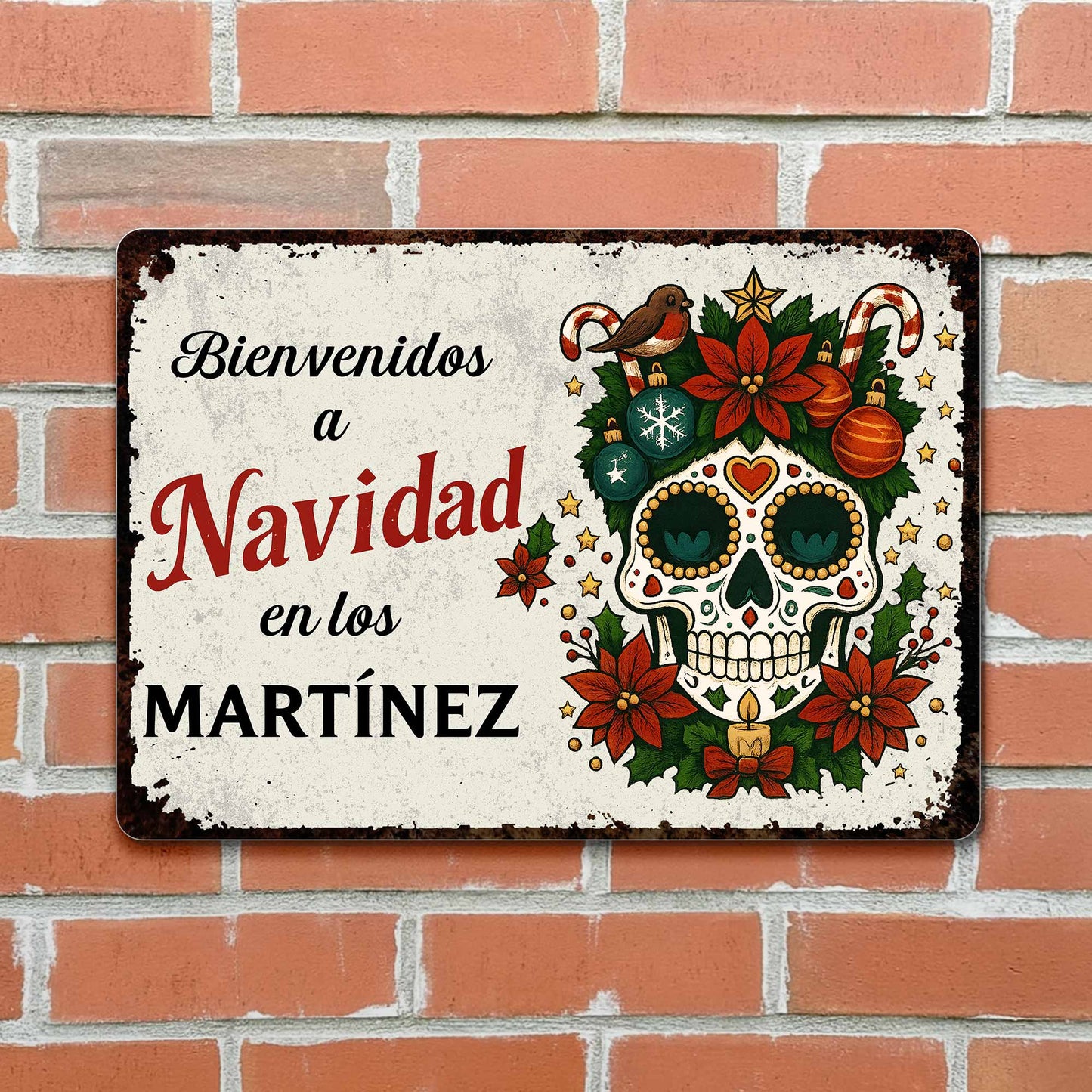 Bienvenidos A Navidad Sugar Skull And Poinsettias