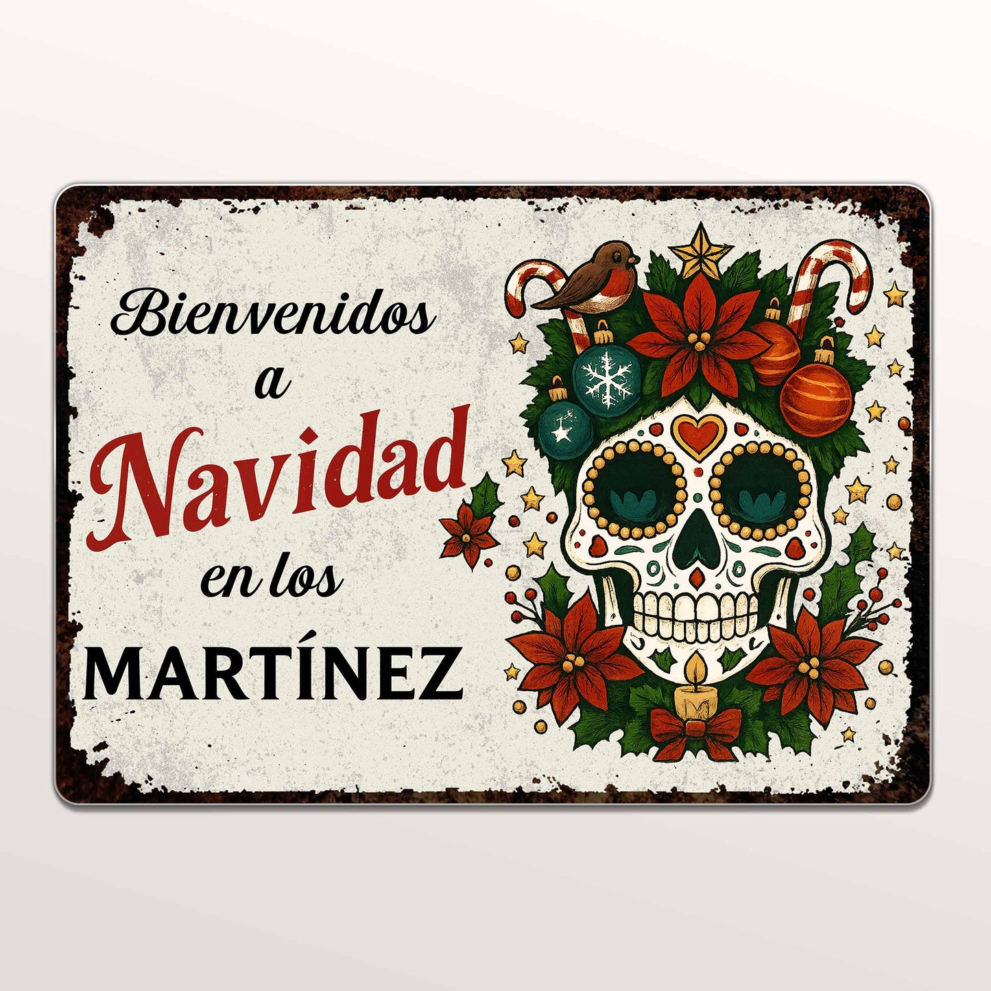 Bienvenidos A Navidad Sugar Skull And Poinsettias