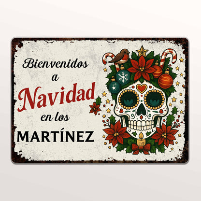 Bienvenidos A Navidad Sugar Skull And Poinsettias