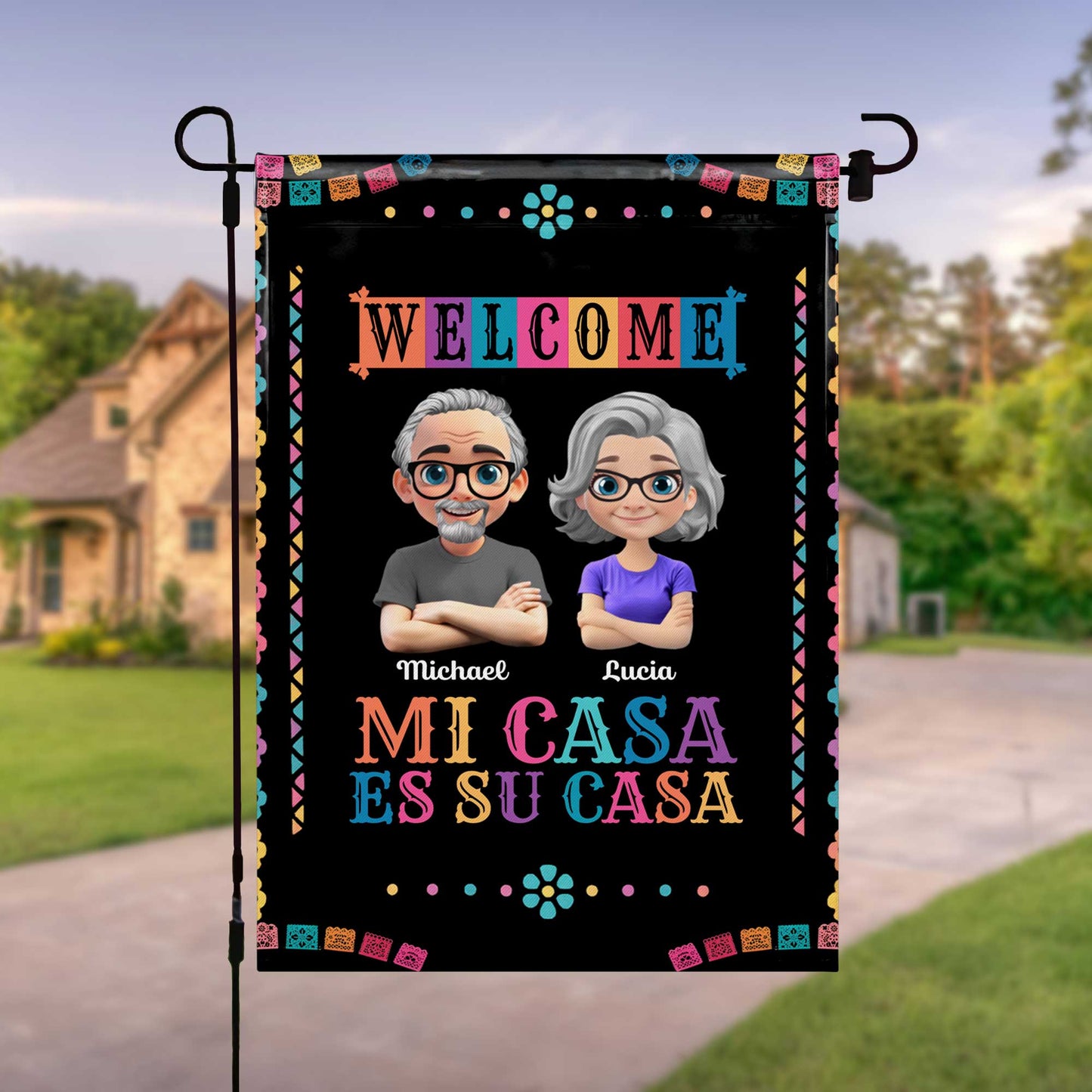 Welcome Mi Casa Es Su Casa With Cartoon Couple