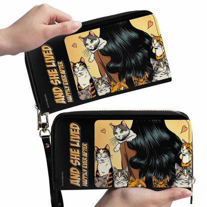 And She Lived Happily Ever After - Black - Women Leather Wallet For Cat Lovers - LL04BLACKWL