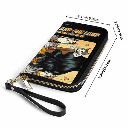 And She Lived Happily Ever After - Black - Women Leather Wallet For Cat Lovers - LL04BLACKWL