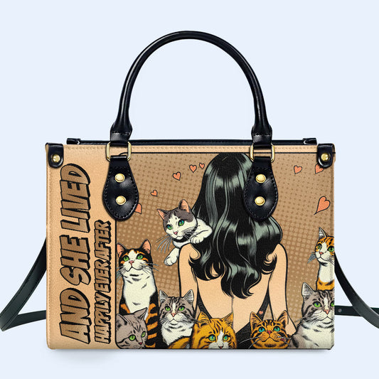 And She Lived Happily Ever After - Brown - Personalized Leather Handbag For Cat Lovers - LL04BROWN