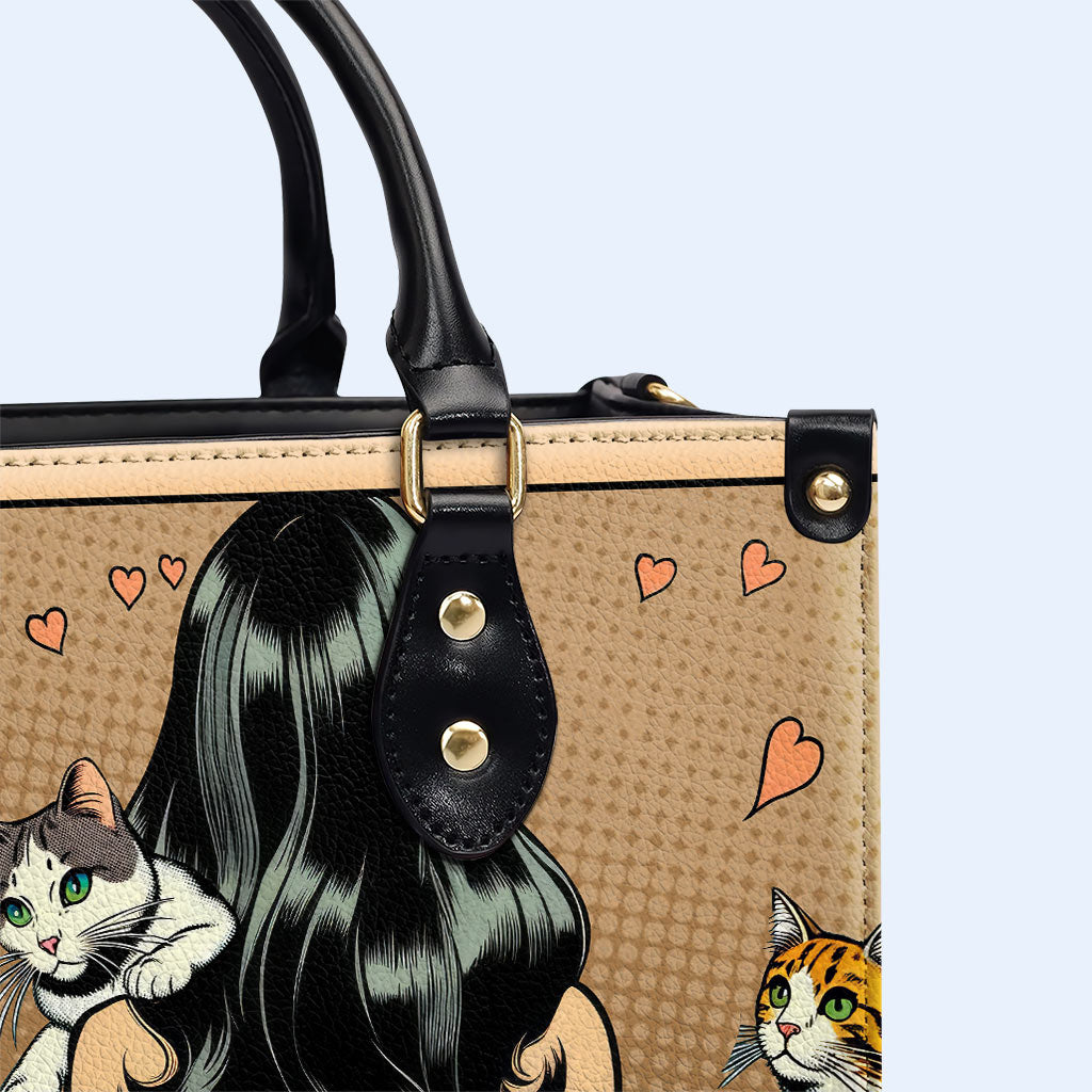 And She Lived Happily Ever After - Brown - Bespoke Leather Handbag For Cat Lovers - LL04BROWN
