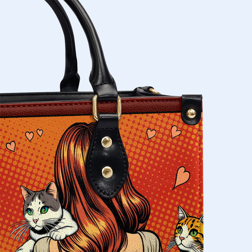 And She Lived Happily Ever After - Red - Bespoke Leather Handbag For Cat Lovers - LL04RED