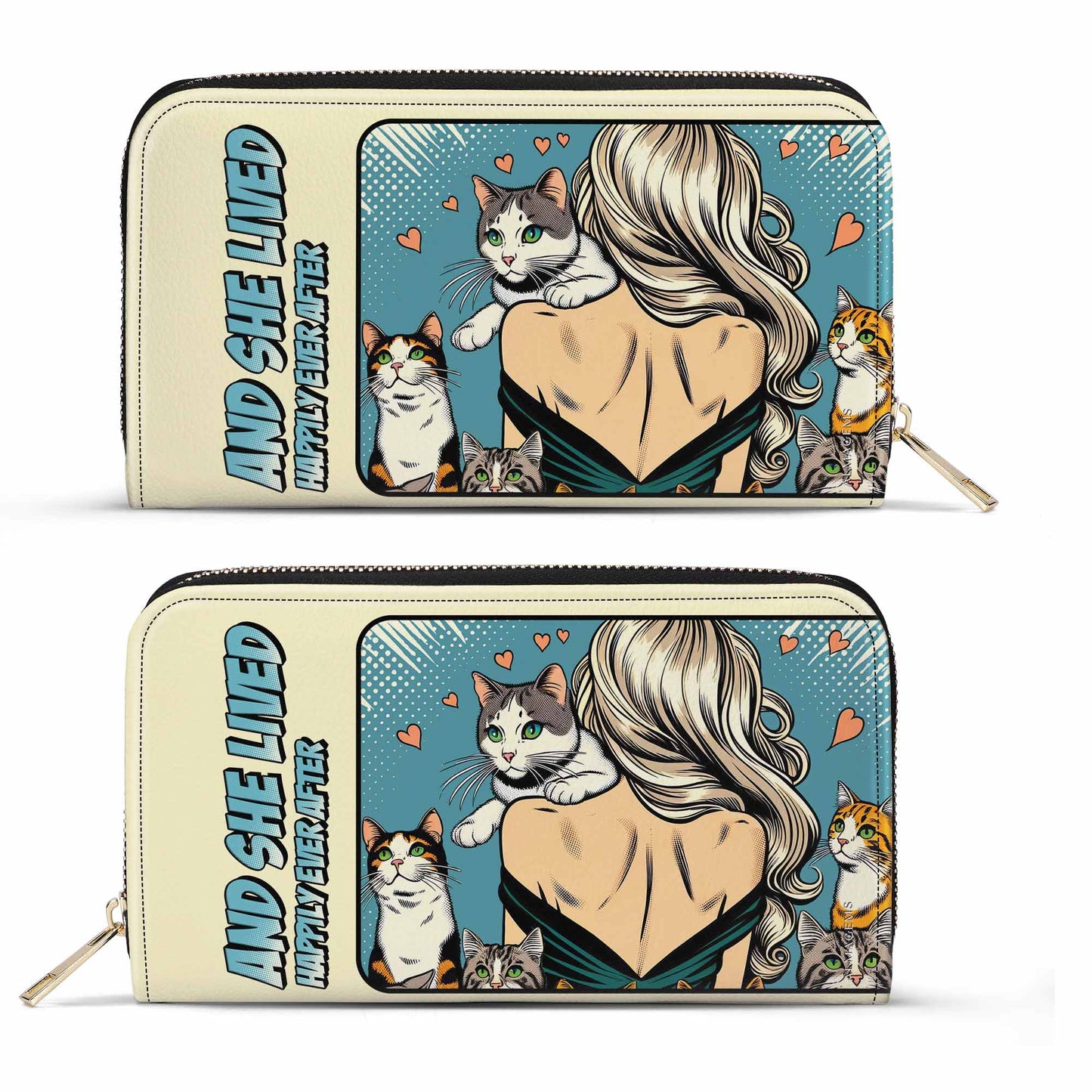 Y ella vivió felices para siempre - Cartera de cuero para mujer para amantes de los gatos - LL04WL