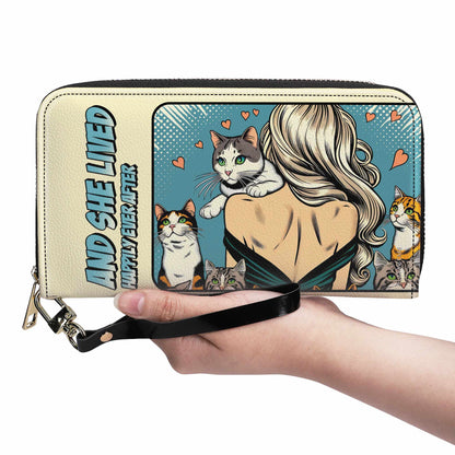 Y ella vivió felices para siempre - Cartera de cuero para mujer para amantes de los gatos - LL04WL