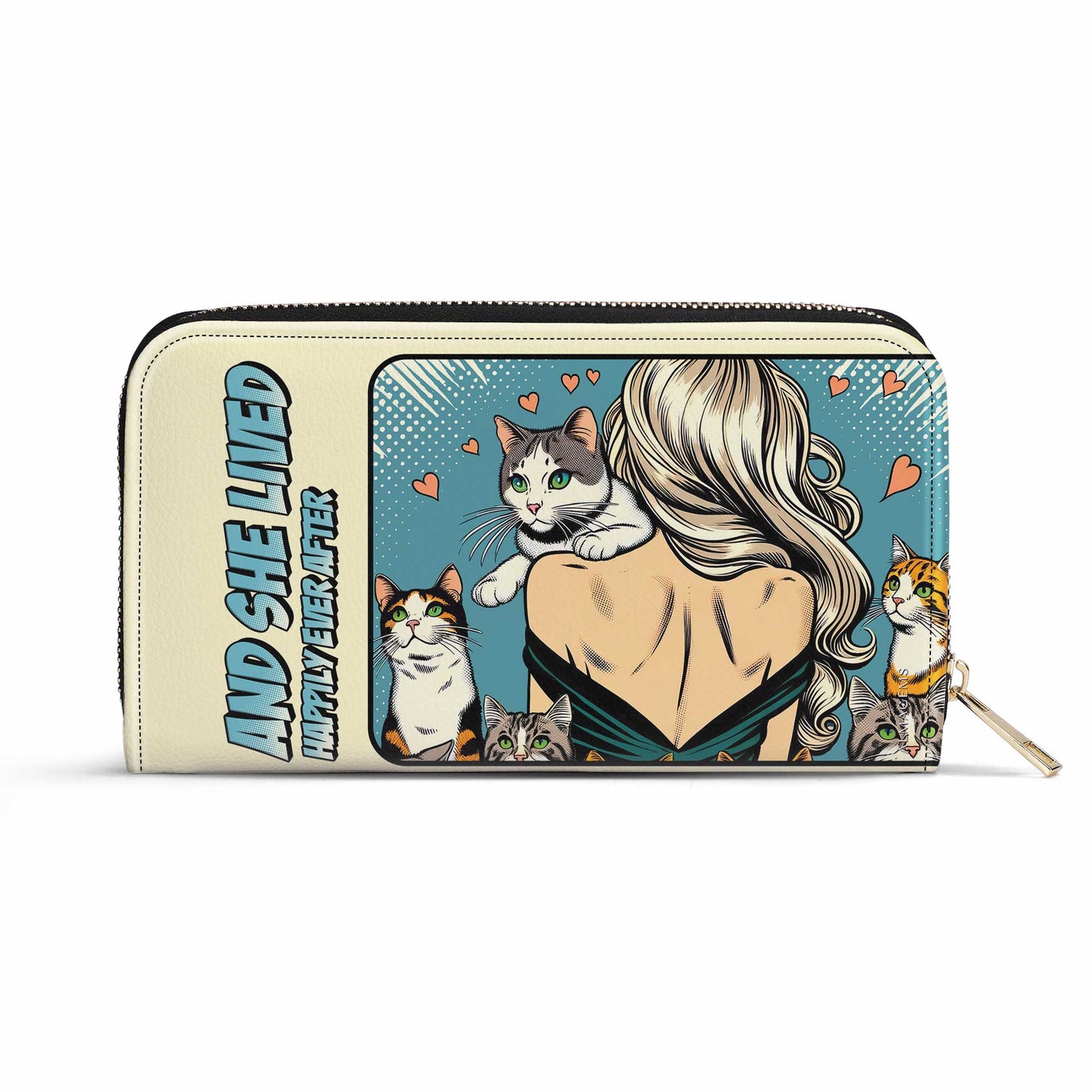 Y ella vivió felices para siempre - Cartera de cuero para mujer para amantes de los gatos - LL04WL