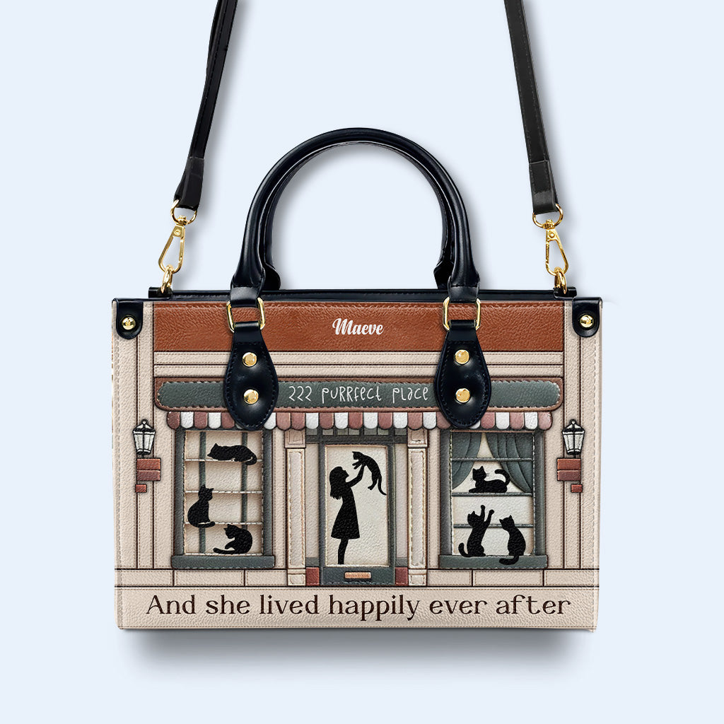 And She Lived Happily Ever After - Personalized Custom Leather Handbag For Cat Lovers - LL09