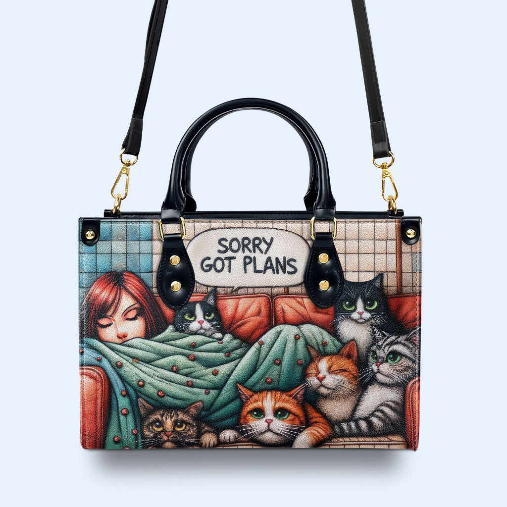 Sorry, Got Plans - Personalized Leather Handbag For Cat Lovers - LL13