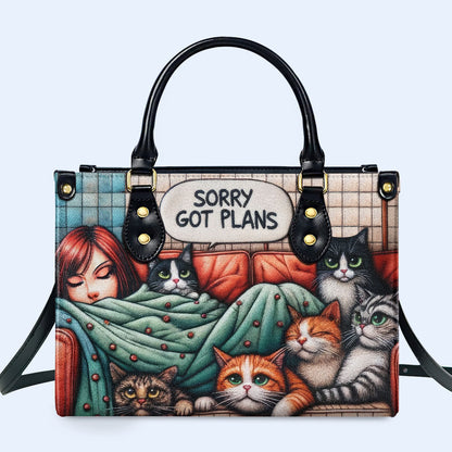 Sorry, Got Plans - Personalized Leather Handbag For Cat Lovers - LL13