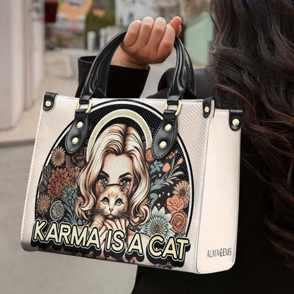 Karma Is A Cat - Personalized Leather Handbag For Cat Lovers - LL16