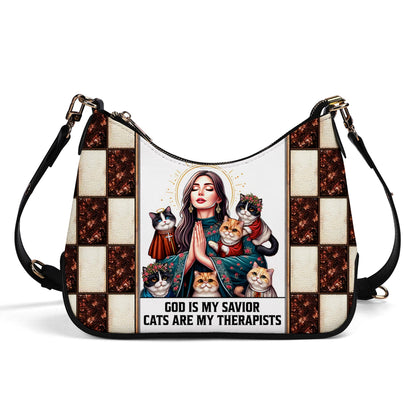 God Is My Savior, Cats Are My Therapists - Bespoke Chain Crossbody Handbag - LL25