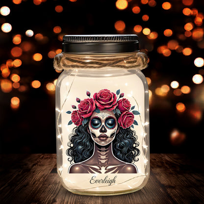 Calavera de azúcar No soy azúcar ni especias - Lámpara de tarro de albañil personalizada - ME013_JARL