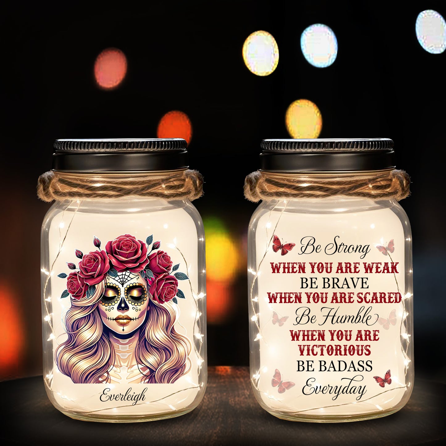 Calavera de azúcar No soy azúcar ni especias - Lámpara de tarro de albañil personalizada - ME013_JARL