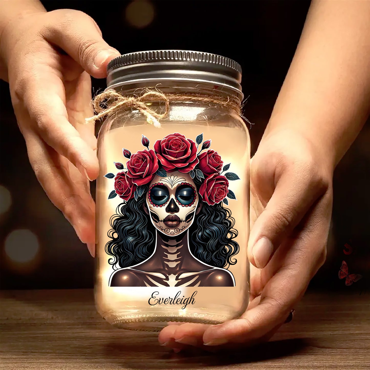 Calavera de azúcar No soy azúcar ni especias - Lámpara de tarro de albañil personalizada - ME013_JARL