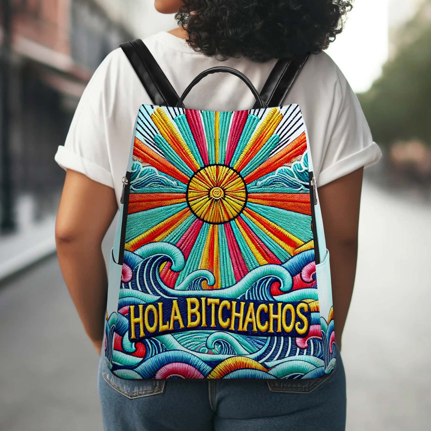 Hola Bitchachos - Mochila de cuero personalizada - ME025_BP