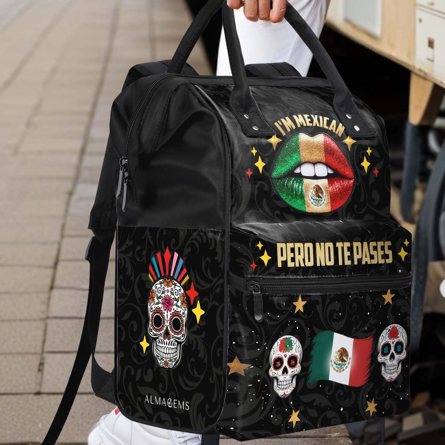 Soy mexicano, pero no te pases. Mochila de viaje personalizada con diseño de pico de pato. ME046_DKB