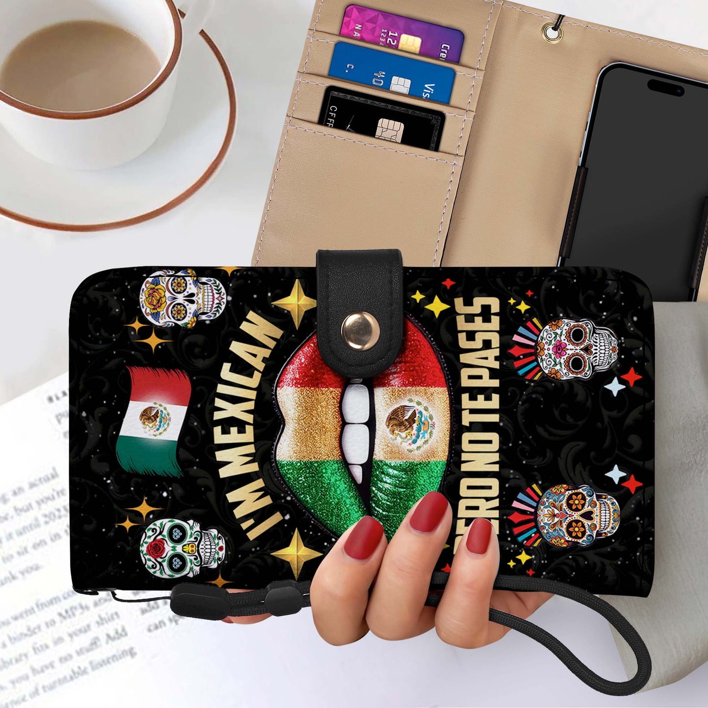 Soy mexicano pero no te pases - Cartera de cuero personalizada para teléfono - ME046_PW