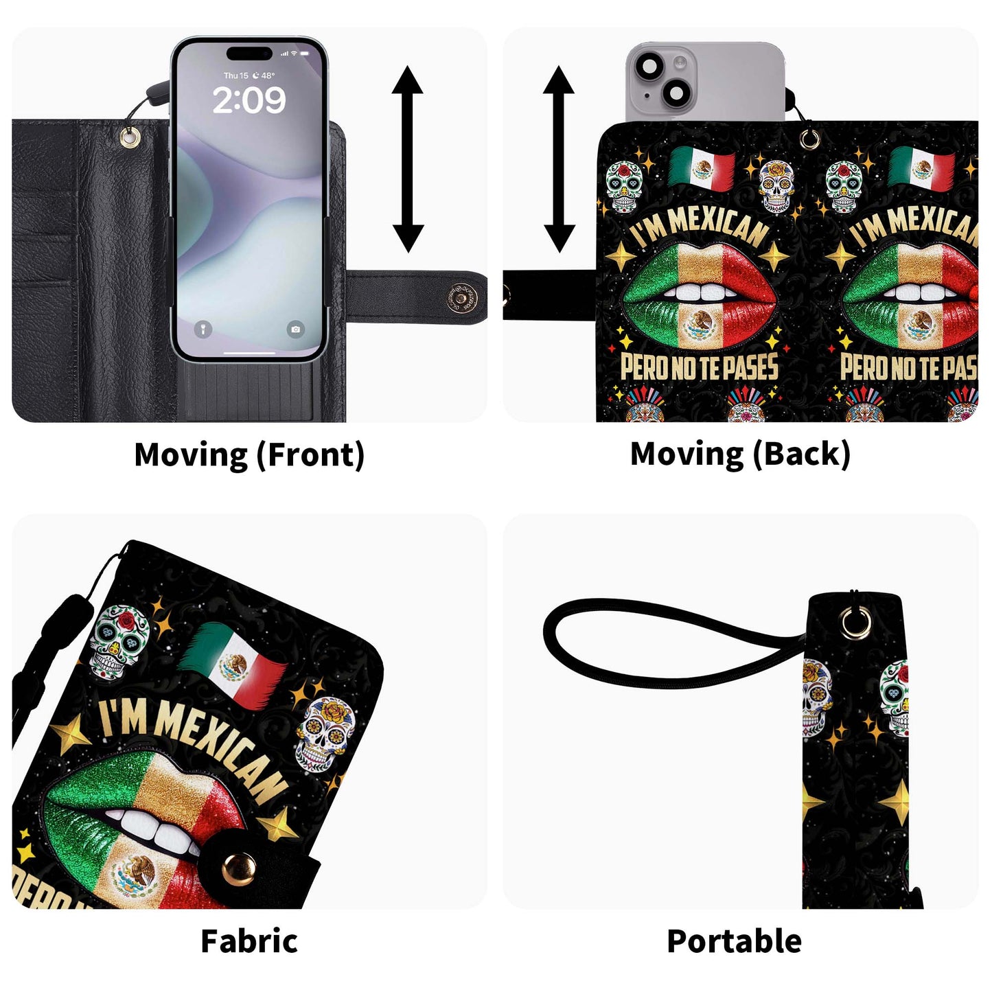 Soy mexicano pero no te pases - Cartera de cuero personalizada para teléfono - ME046_PW