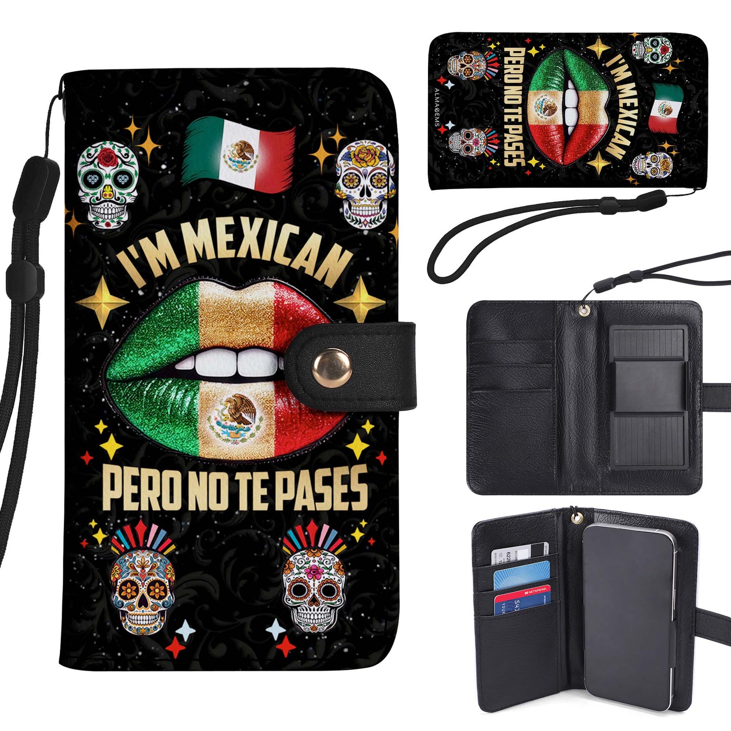 Soy mexicano pero no te pases - Cartera de cuero personalizada para teléfono - ME046_PW