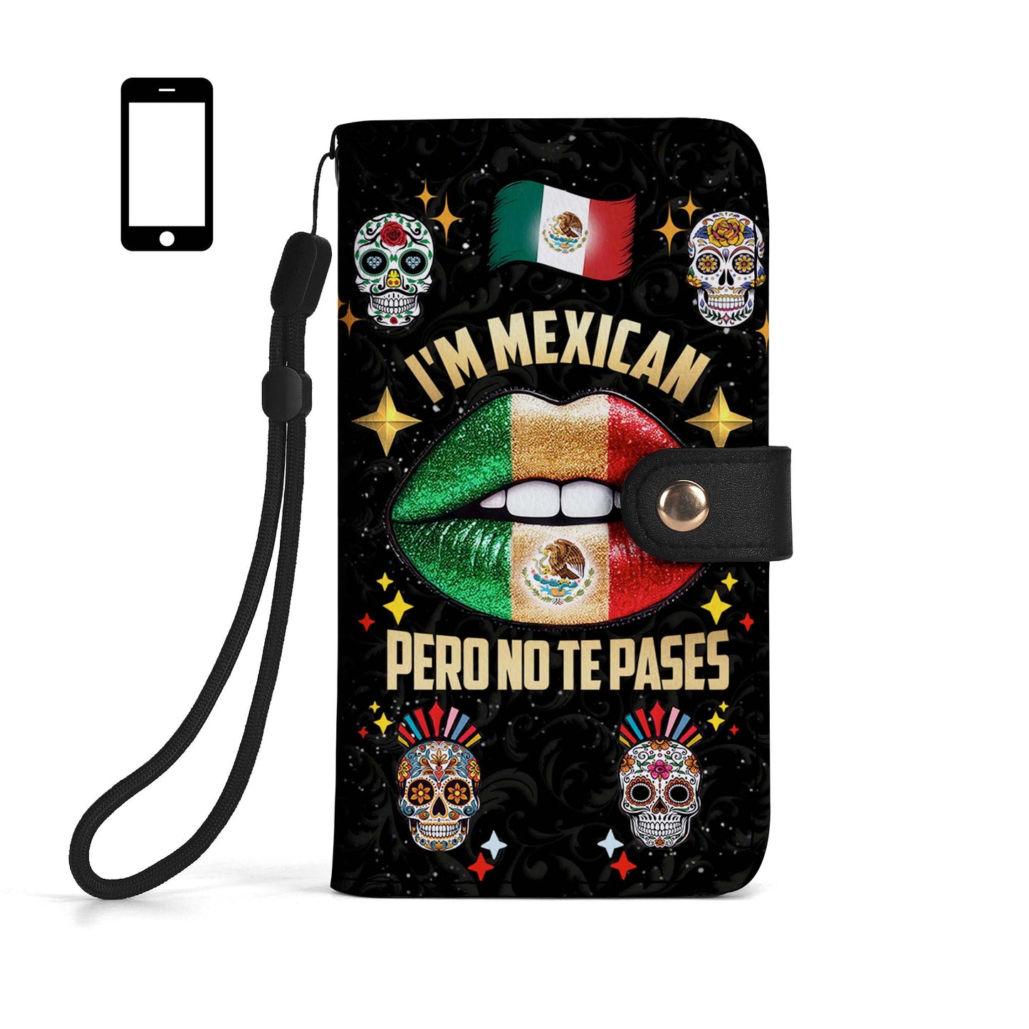 Soy mexicano pero no te pases - Cartera de cuero personalizada para teléfono - ME046_PW