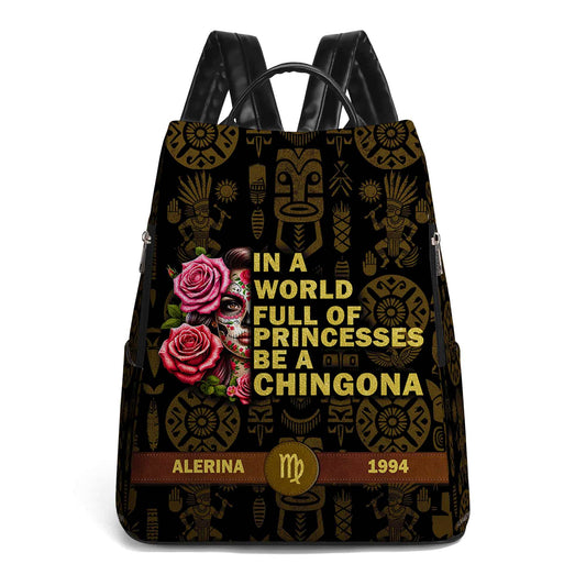 En un mundo lleno de princesas se una chingona - Mochila de cuero personalizada - ME050_BP