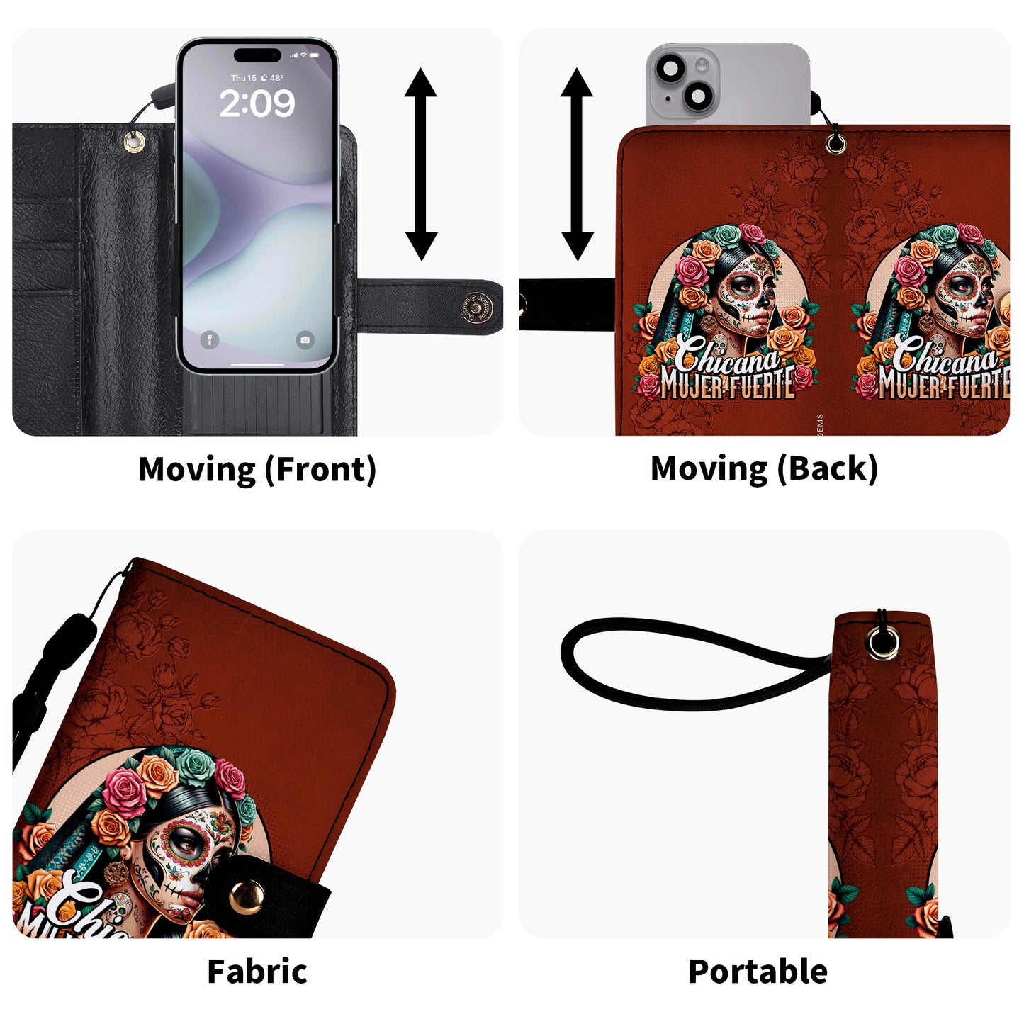 CHICANA MUJER FUERTE - Cartera de cuero personalizada para teléfono - ME051_PW