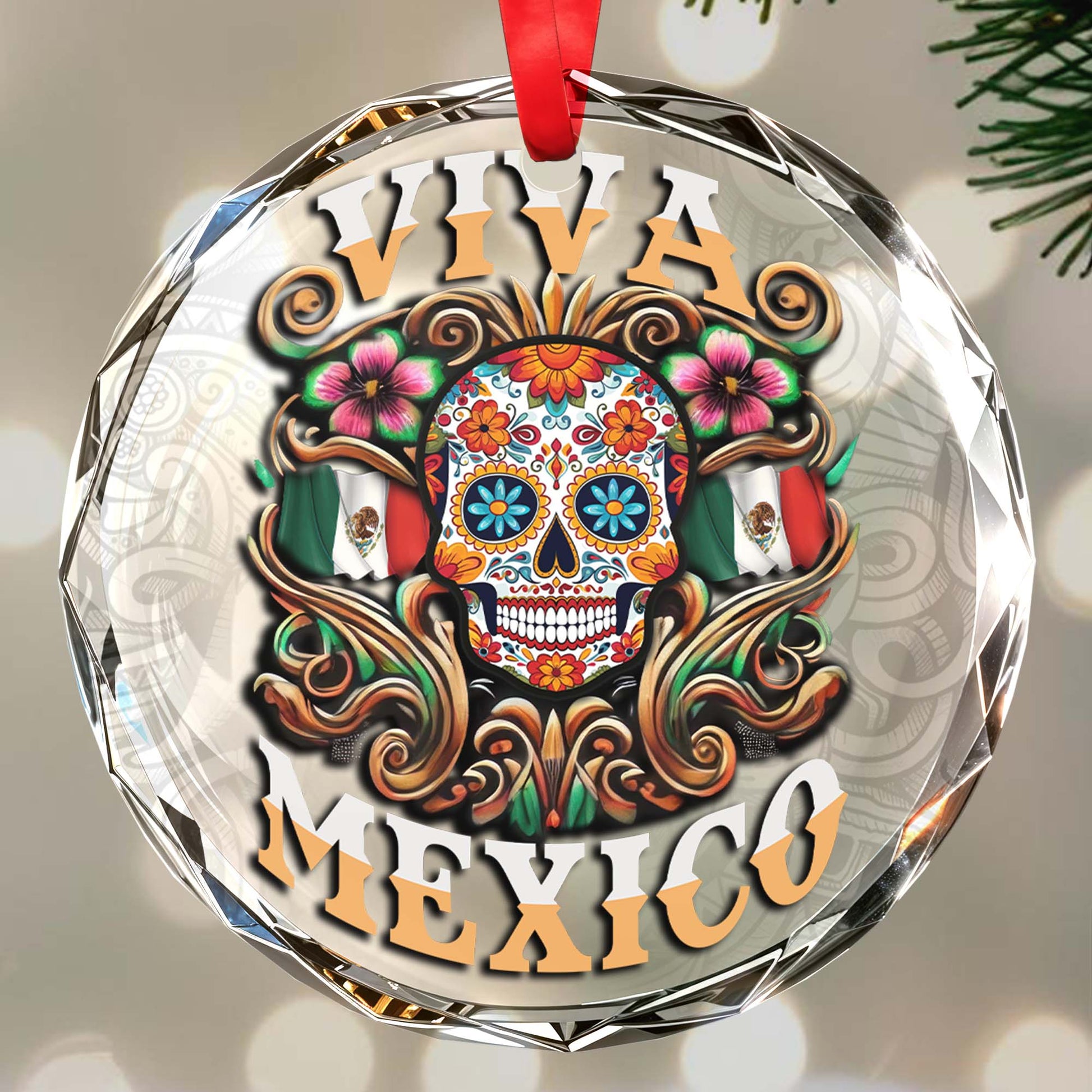 Vibrant Viva Mexico Glass Ornament