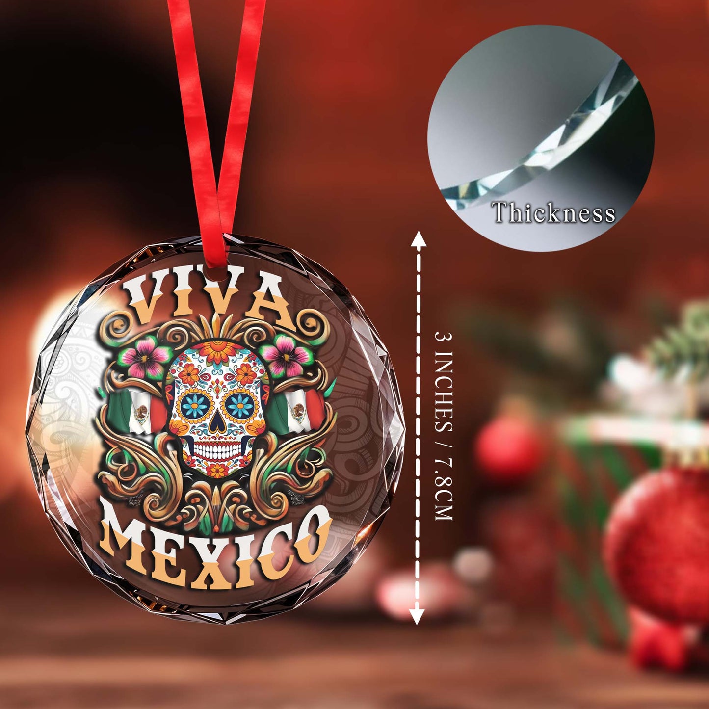 Vibrant Viva Mexico Glass Ornament