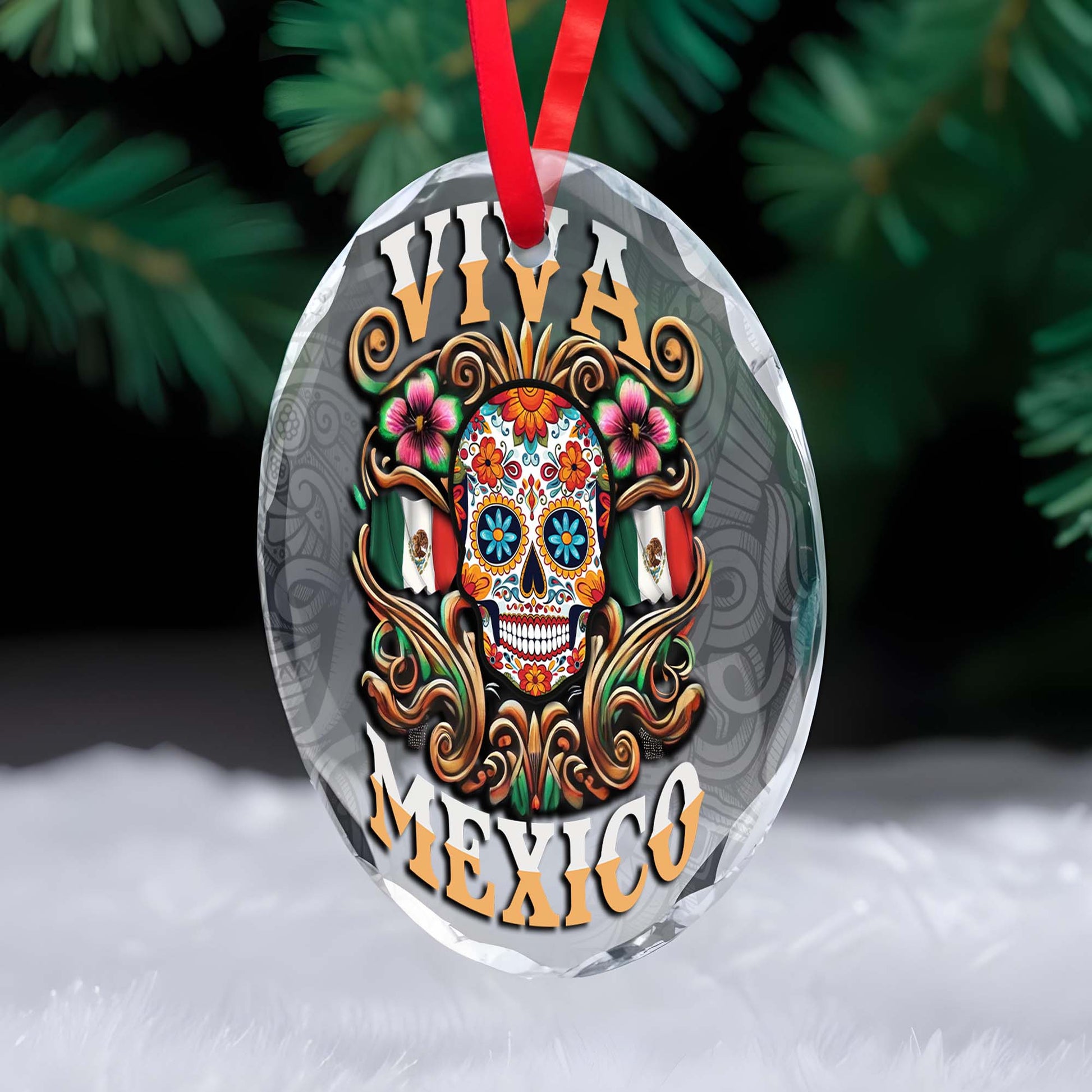 Vibrant Viva Mexico Glass Ornament