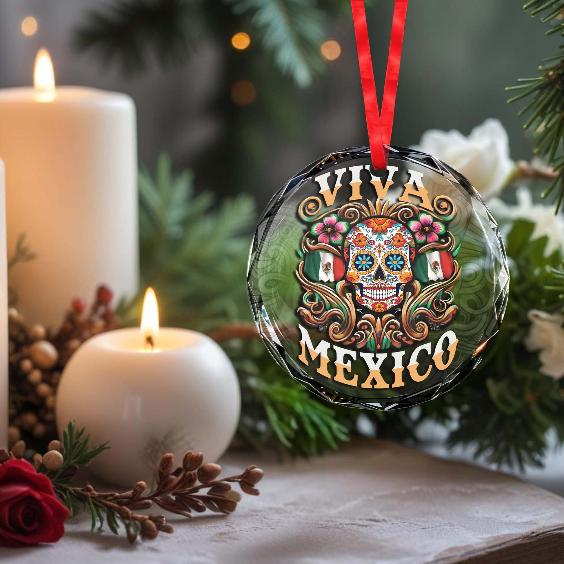 Vibrant Viva Mexico Glass Ornament