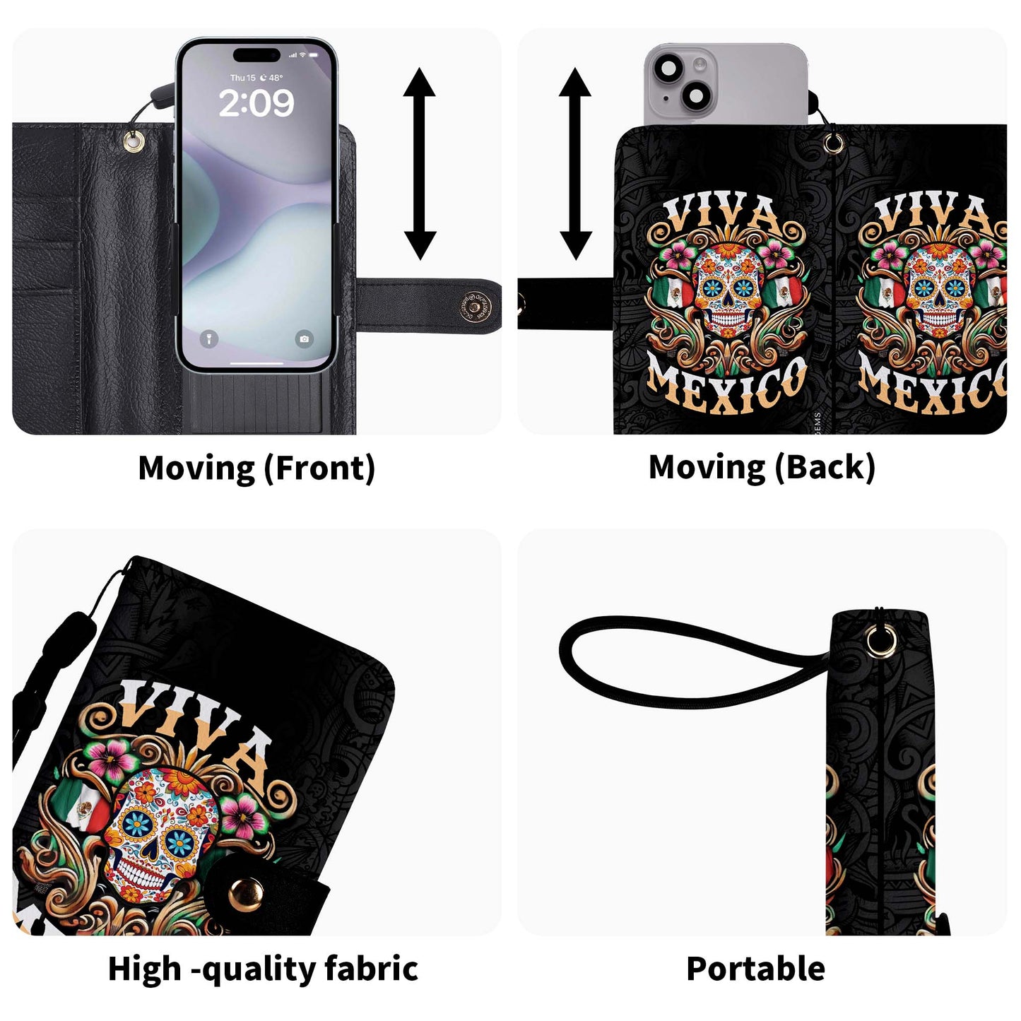 Viva México - Cartera de piel personalizada para teléfono - ME057_PW