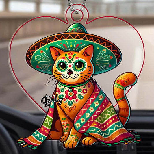 Feliz Navidad Ornament With Colorful Mexican Cat Design