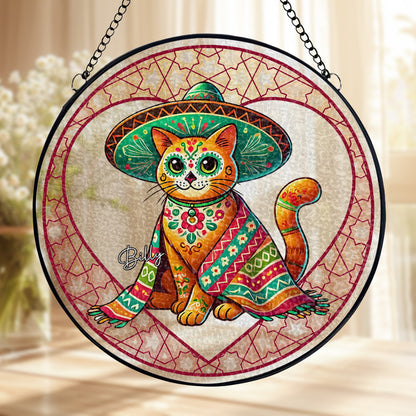 Vibrant Mexican Styled Cat Suncatcher