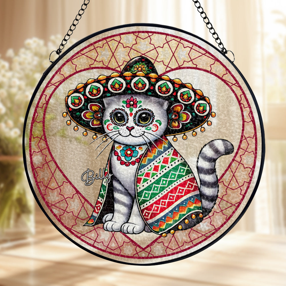 Vibrant Mexican Styled Cat Suncatcher