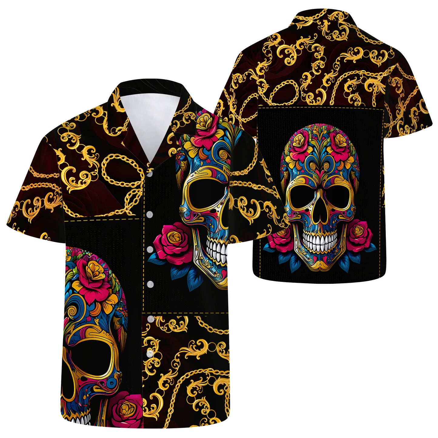 Elegantes cadenas de calaveras: camisa hawaiana unisex personalizada - ME011_HW