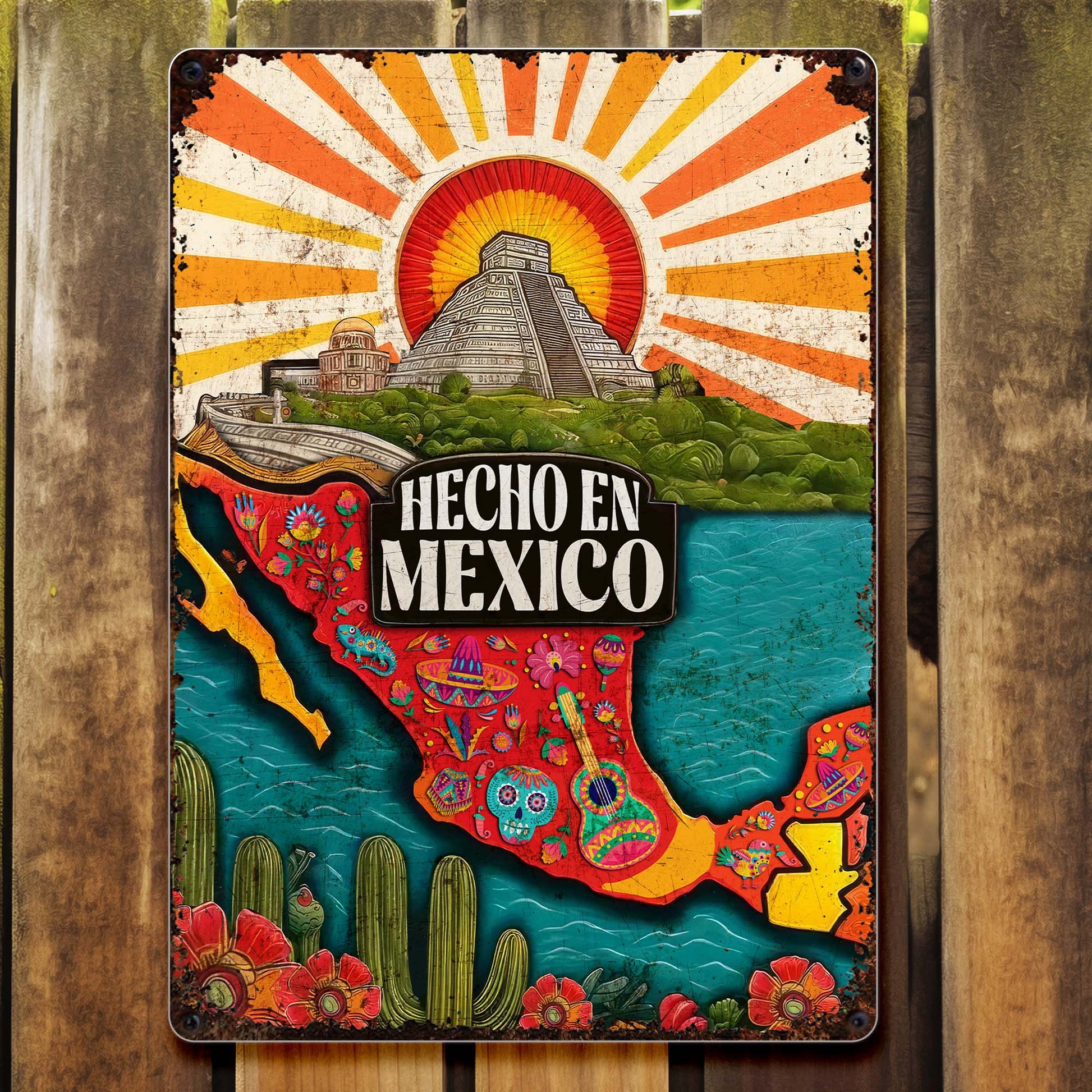 Hecho En Mexico Featuring Mexican Pyramid And Sugar Skulls