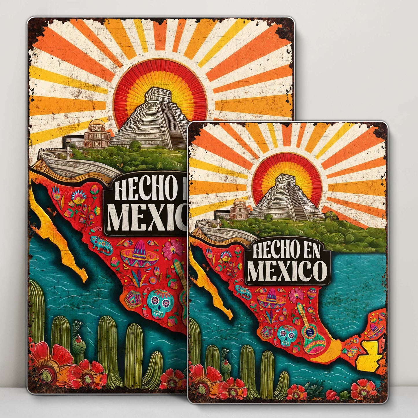 Hecho En Mexico Featuring Mexican Pyramid And Sugar Skulls