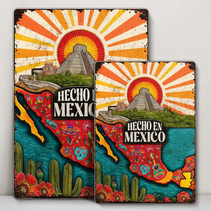 Hecho En Mexico Featuring Mexican Pyramid And Sugar Skulls
